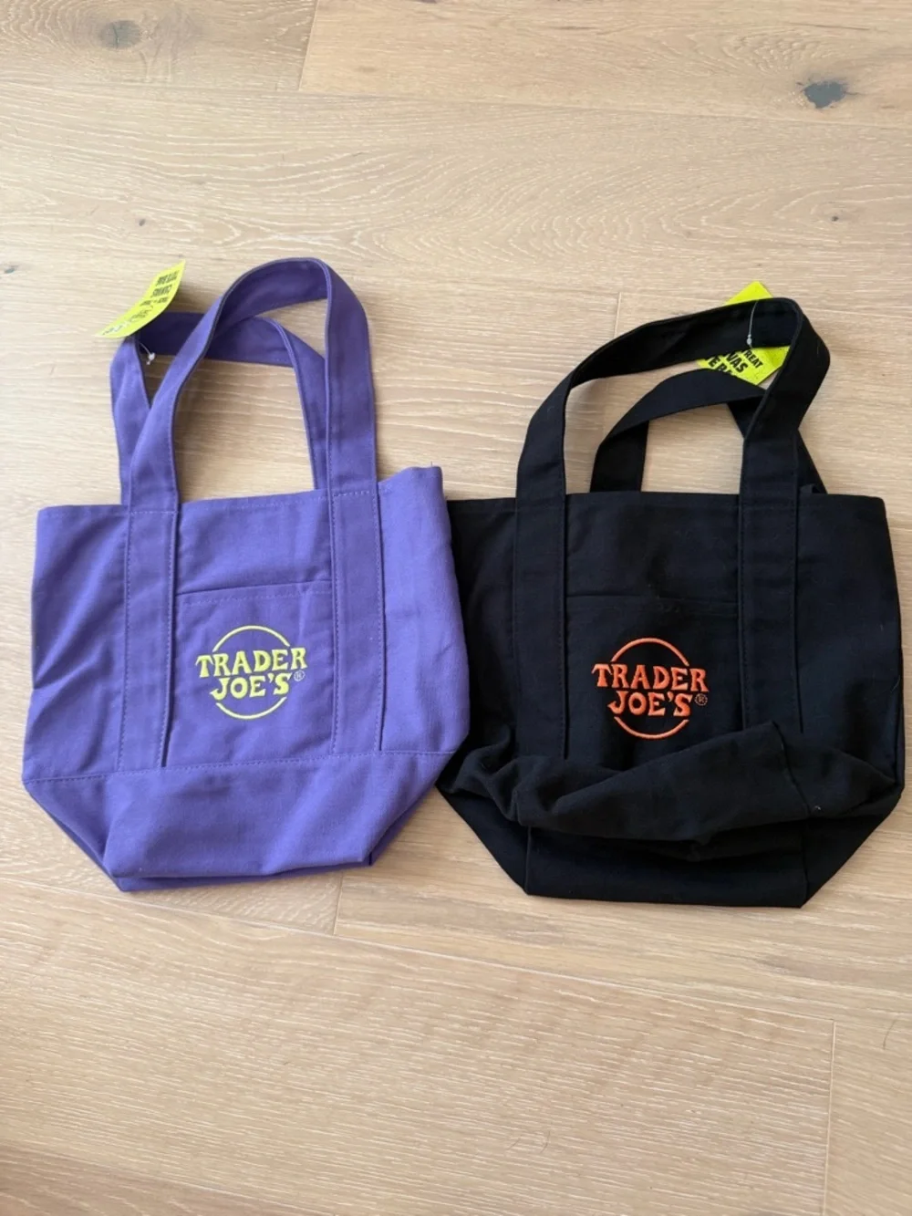 Trader Joe's Trick or Treat Mini Canvas Purple and Black Halloween Tote Bags